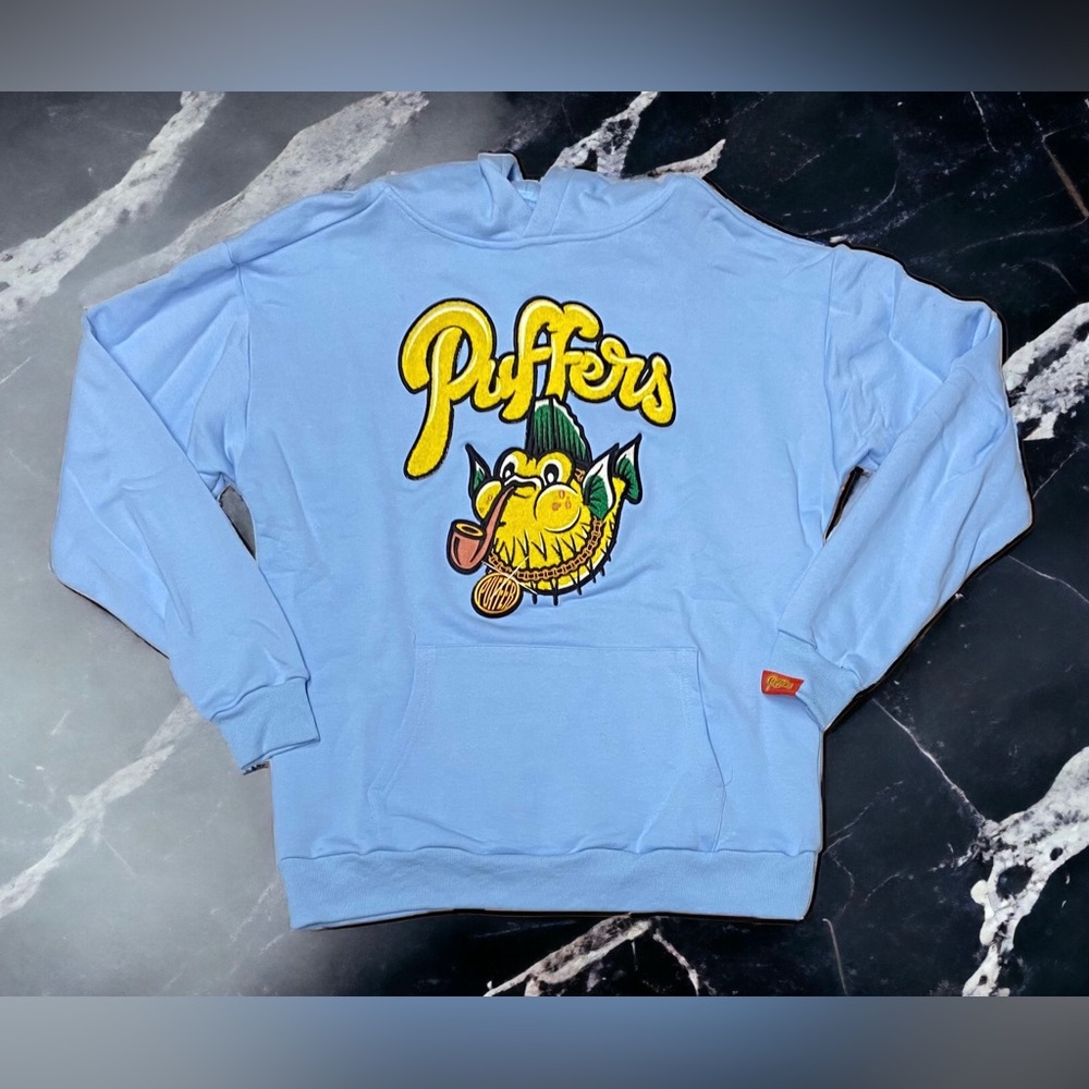 NEW Capn On Melrose Puffers Baby Blue Hoodie Mens Sz L, XL Heavy